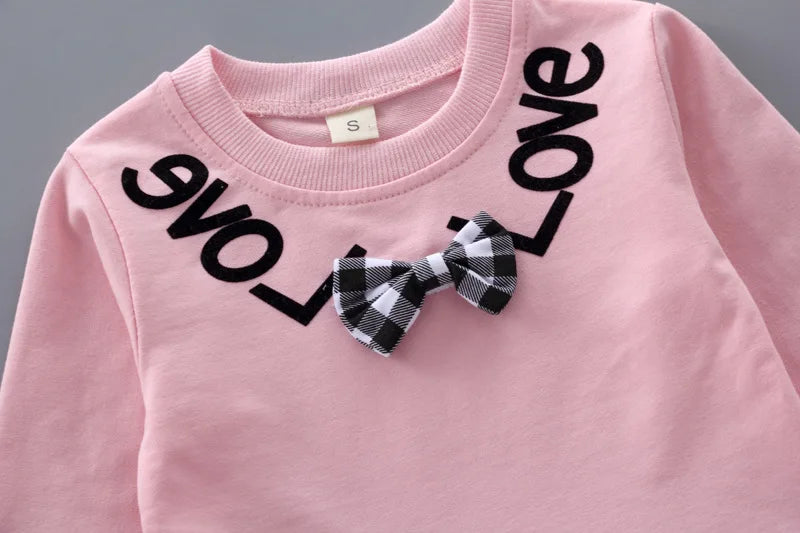 Girls' Bow Plaid Long Sleeve Top & Pants 2-Piece Set