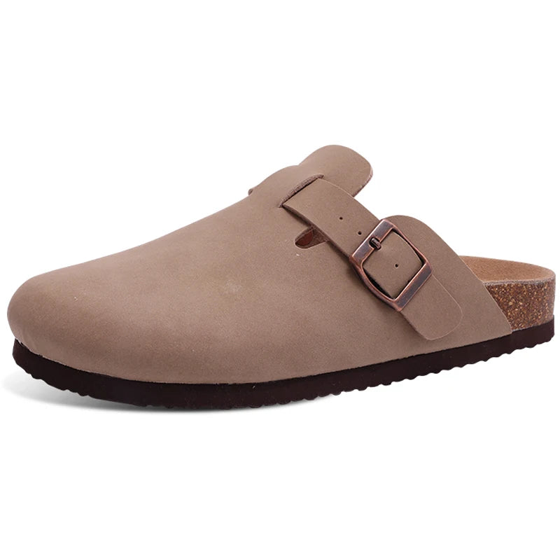 Goosecret Men Cow Suede Clogs Soft Cork Footbed Men Mules Slippers Fashion Men House Sandals With Arch Support Men Beach Sandals