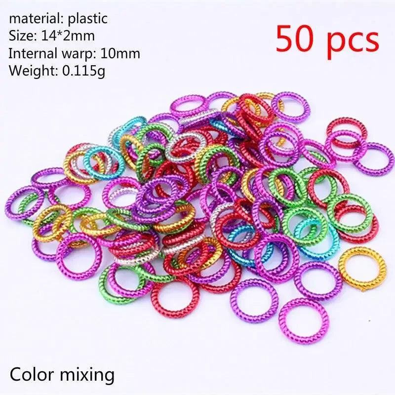 50pcs/set Long Hair Braid Beads Hair Clip Braids Colorful Dreadlock Ring Beads Hair Braider Styling Tool Hairs Accessories