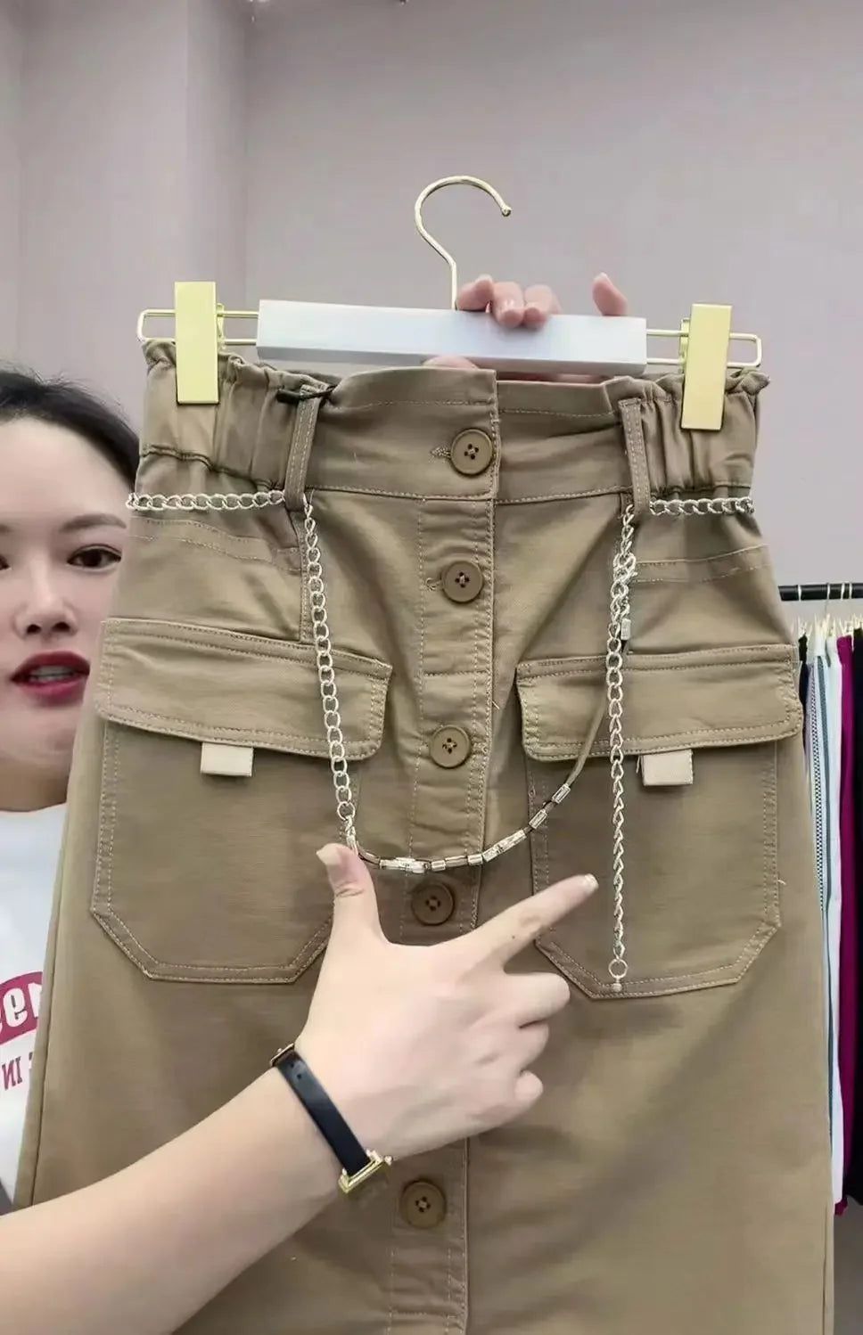 2026 Spring Summer New Women's High Waist Slim Skirts Female Fashion Buttons A-line Skirts Ladies Solid Color Casual Skirts