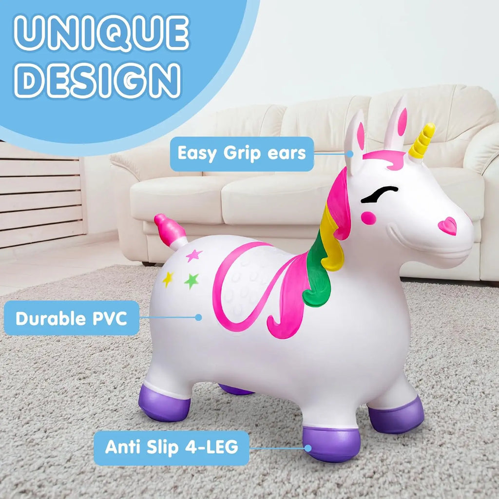 Kids Bouncy Unicorn Hopper - Inflatable Ride-On Toy