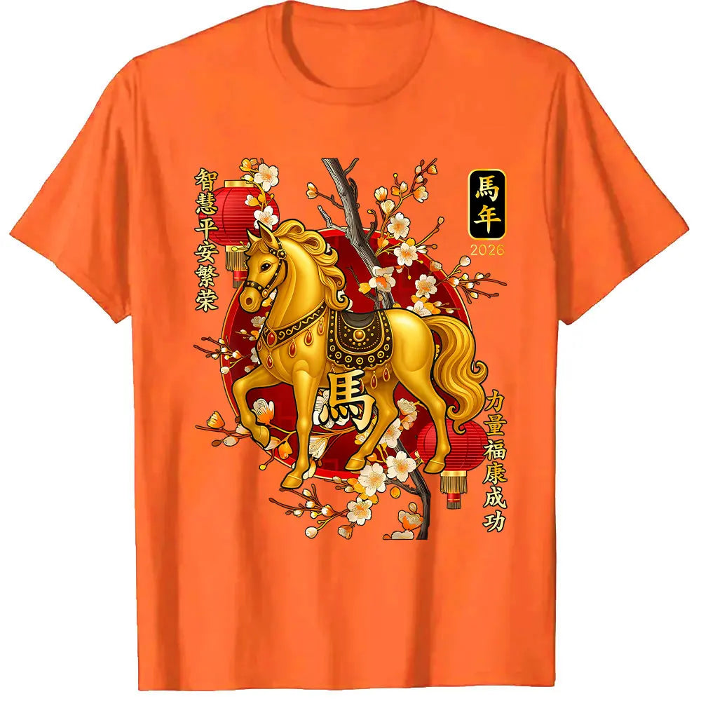 Year of The Horse Lunar New Year Chinese Men Women Unisex  Family Party Casual Fashion T-Shirt Oversized Tops Y2k Clothes