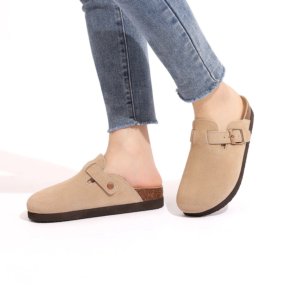 Goosecret Men Cow Suede Clogs Soft Cork Footbed Men Mules Slippers Fashion Men House Sandals With Arch Support Men Beach Sandals