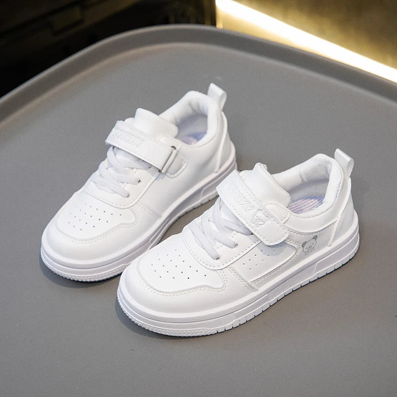 Kids' Unisex White Waterproof PU Leather Board Sneakers