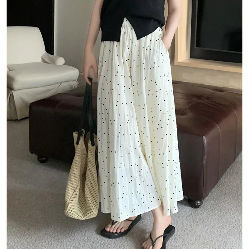 Women's High Waist Pleated A-Line Midi Skirt