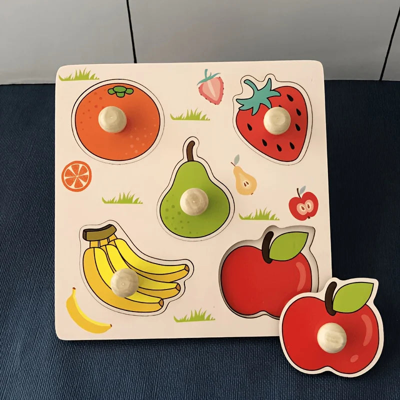 Wooden Animal Peg Puzzle Board Toy, Cartoon Farm Animal Pattern + Peg Matching Design