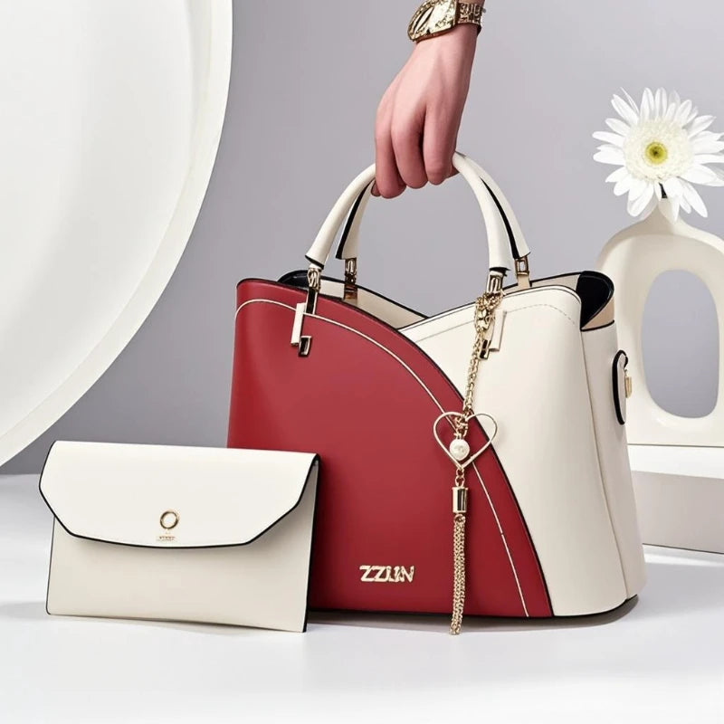 Women's Patchwork Appliqué PU Top-Handle Crossbody Tote