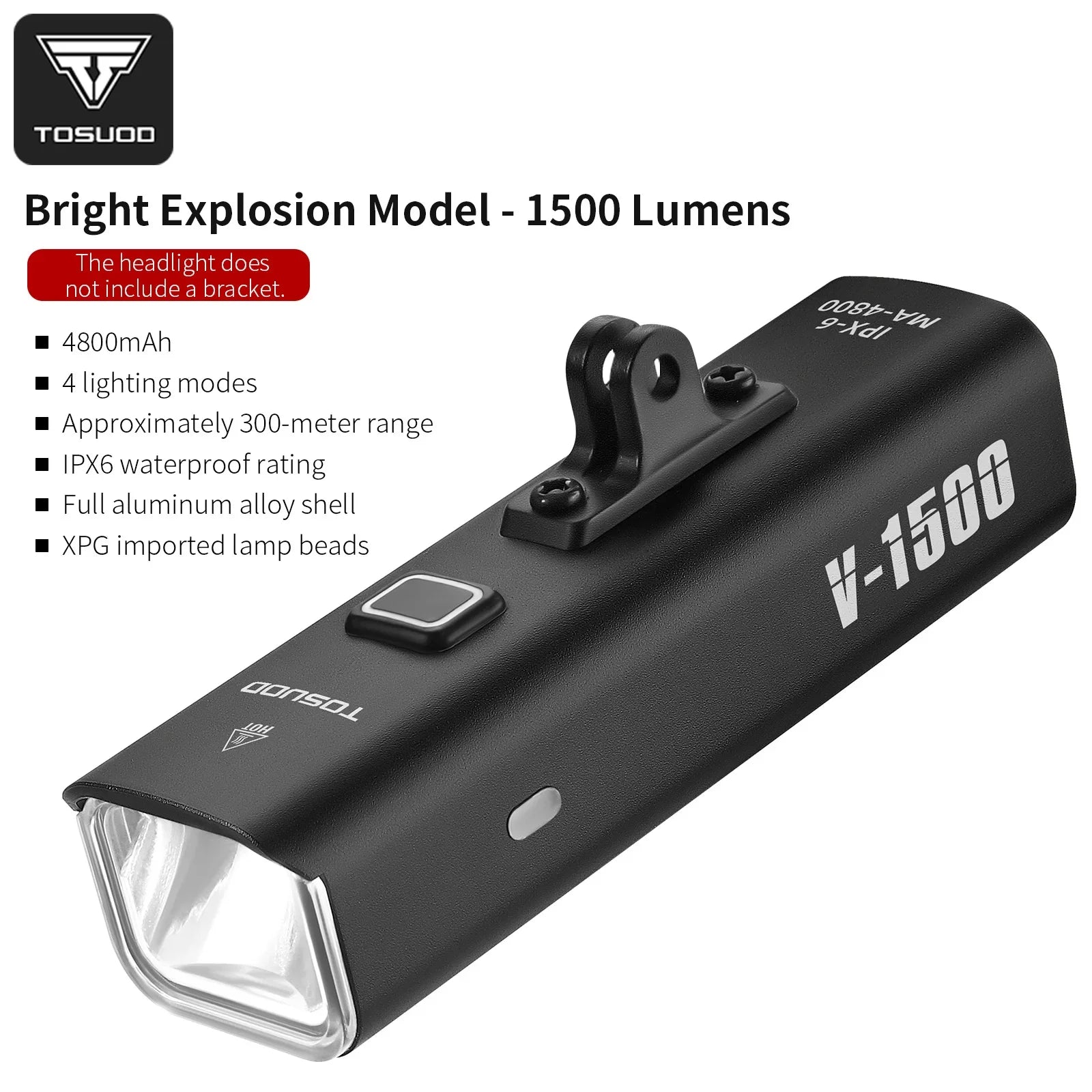 TOSUOD Bicycle Front light 1500 Lumens 4800mAh Bike Light Waterproof USB Charging IPX6 Waterproof Cycling Lamp Accessories