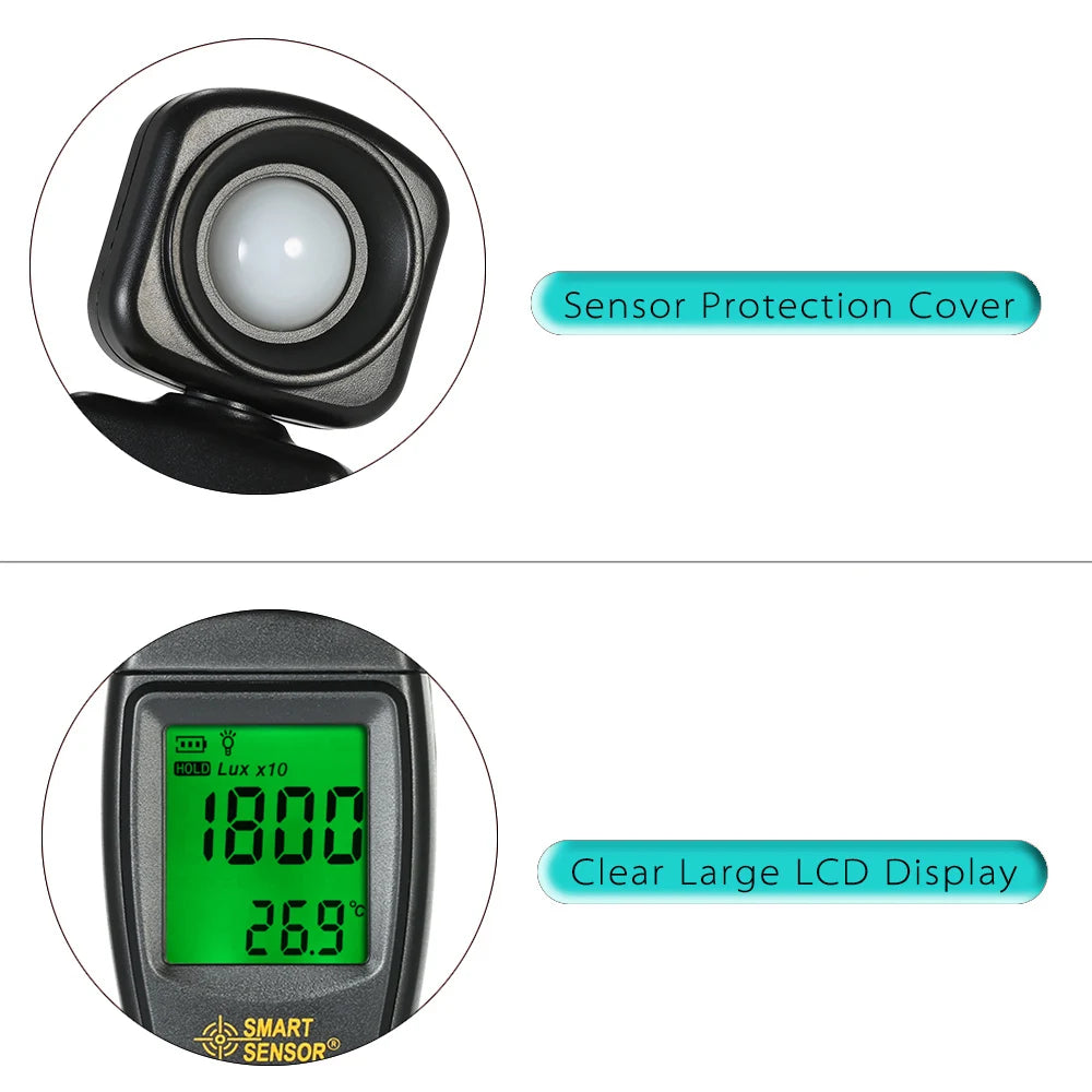 Mini Digital Lux Meter LCD Display Handheld Illuminometer Luminometer Photometer Luxmeter Light Meter 0-200000 Lux