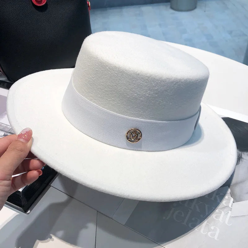 Women's Flat Top Fedora Hat with Ribbon Band – Elegant Panama Bowler for Church, Wedding & Party
