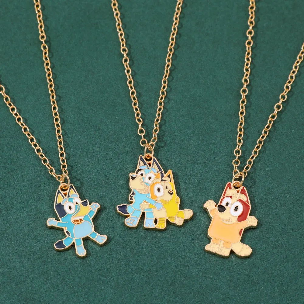 Bluey Animation Enamel Pendant Necklace Cute Cartoon Character Fashion Accessory for Children Creative Birthday Gift