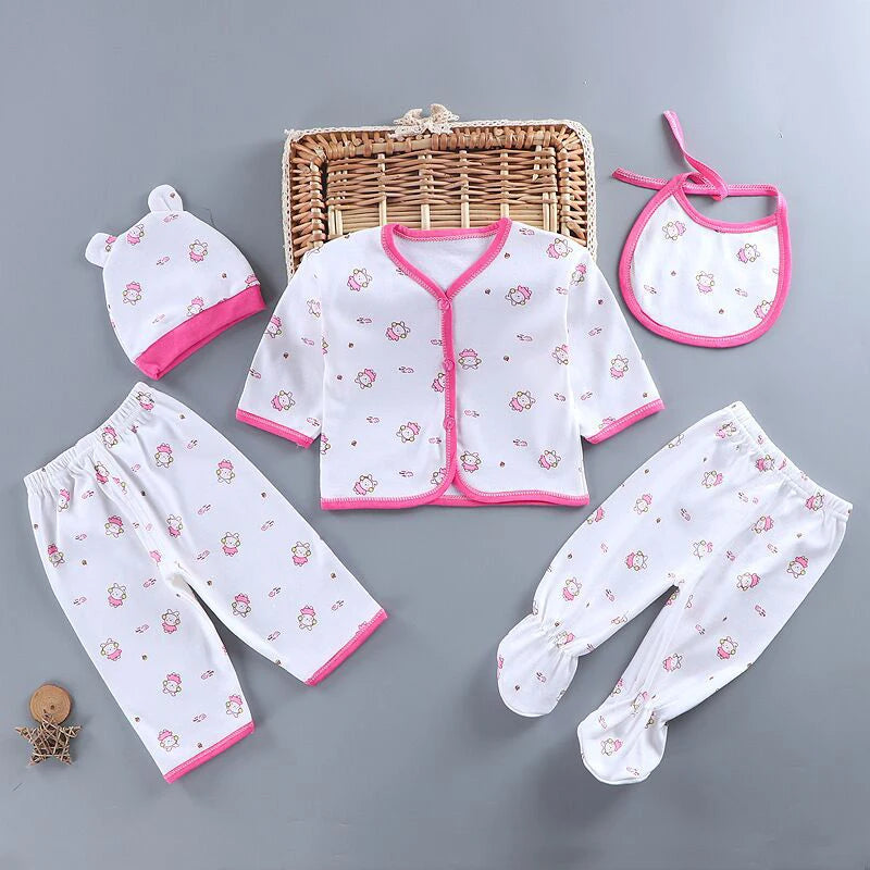 Newborn Cotton Clothing Set, 5 Pieces