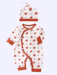 Newborn Baby Unisex Pure Cotton Cartoon Romper Onesie with Hat