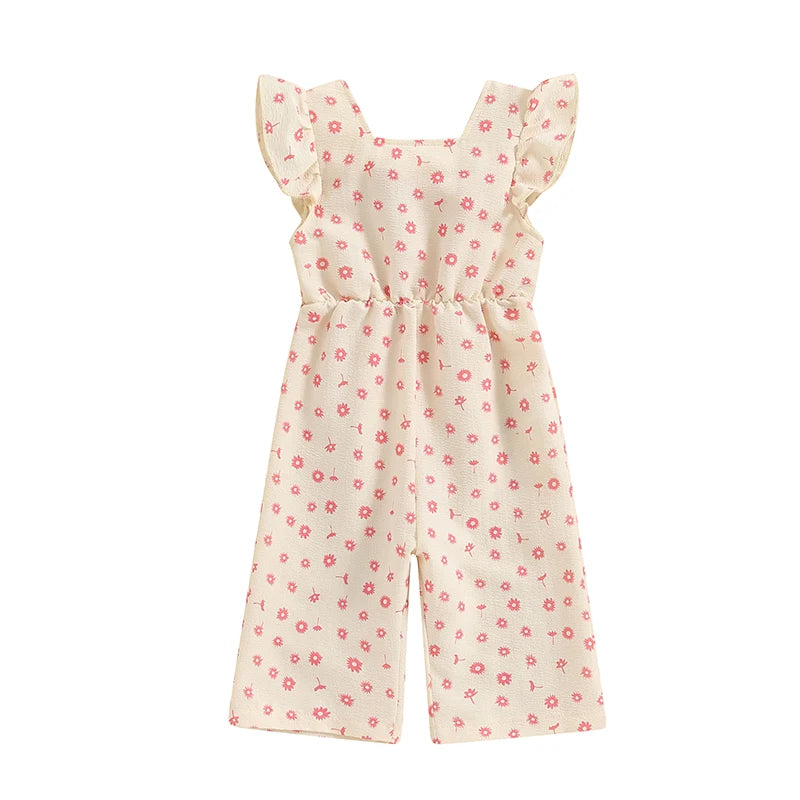 Baby Girls Floral Print Backless Bowknot Cotton Romper