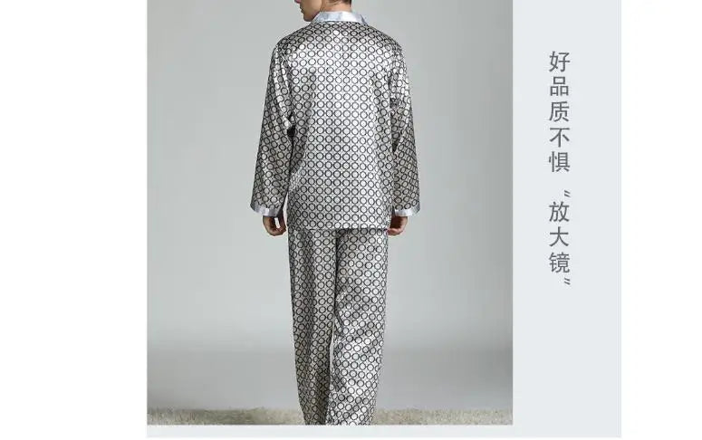 2026Men's Spring Summer Pajamas Sets Long Sleeve Tops&Pants Two-pieces Satin Home Clothes Male Ice Silk Printed Lounge Nightwear