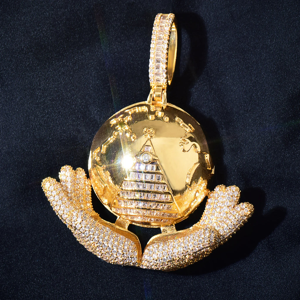 Iced Out Hip Hop Pendant Necklace – Baguette CZ Half Round Charm | Gold & Silver