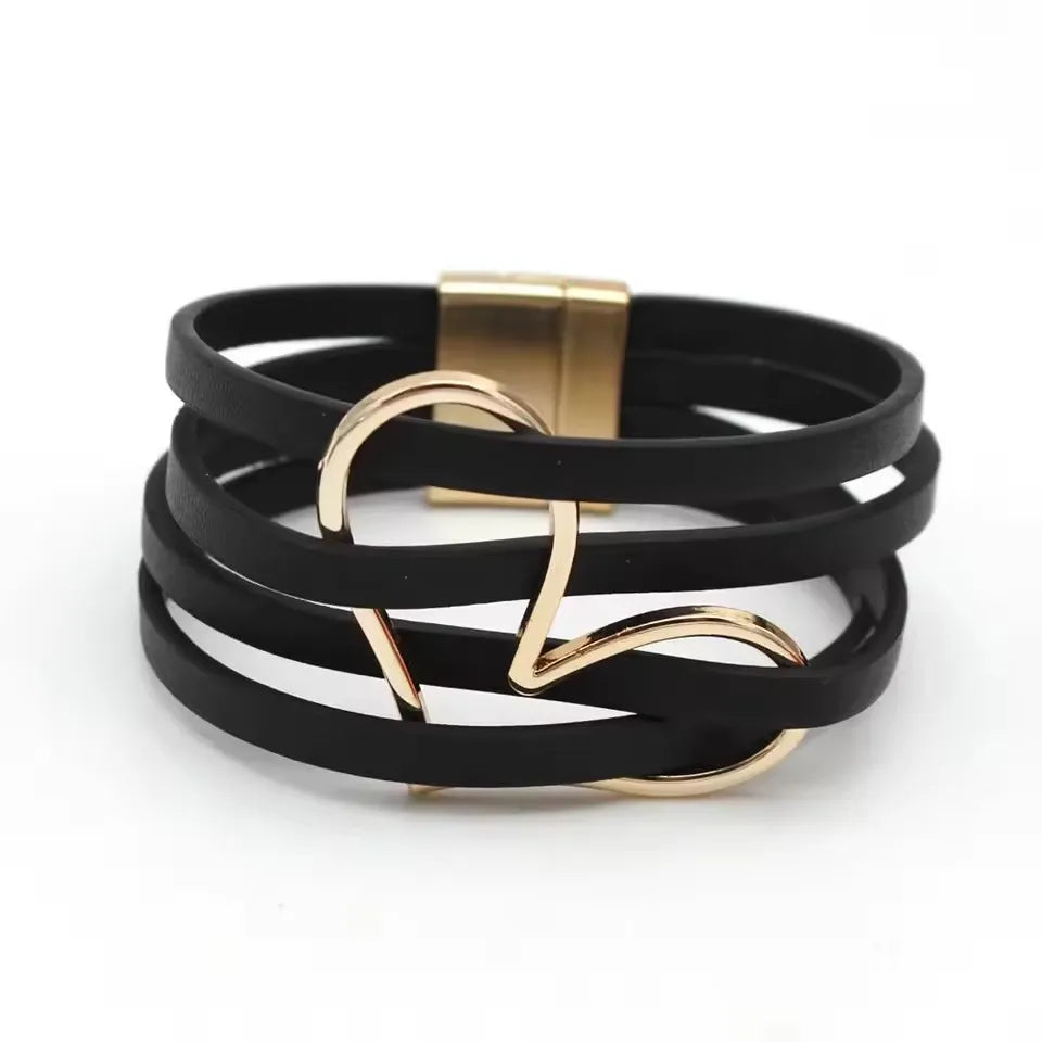 Women's Multilayer Leather Wrap Bracelet – Magnetic Clasp Wide Bangle | Punk Fashion Jewelry
