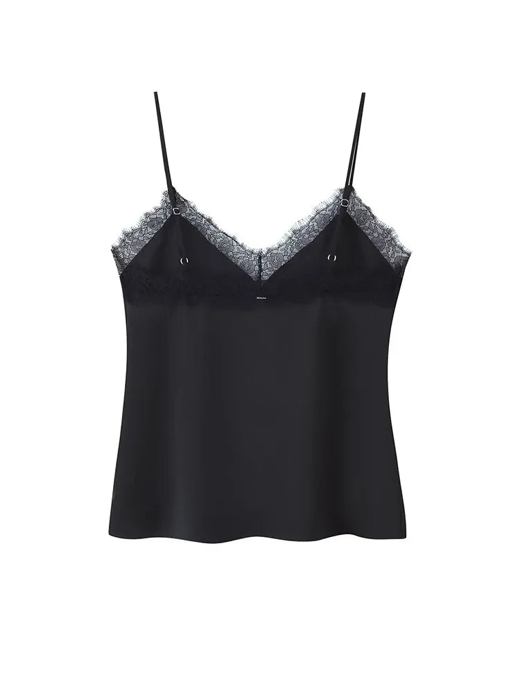 HH 2026 New Fashion Woman Lace Trim Sling Sleeveless V Collar Backless Mini Top Female Slim Fit Thin And Light Sexy Top