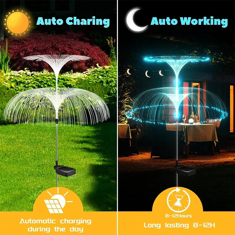 Outdoor LED Solar Lawn Lights 7colors Change Waterproof Garden Yard Pathway Patio Decor Double Jellyfish Fibre Lights