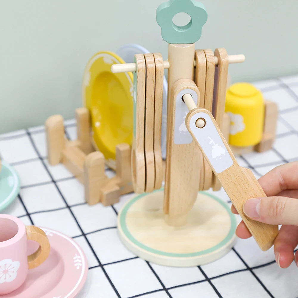 Tea Party Set Dessert Stand Playset ,Wooden Toys Pretend Play Food Kitchen Accessories for Toddler Tea Set Birthday Gift