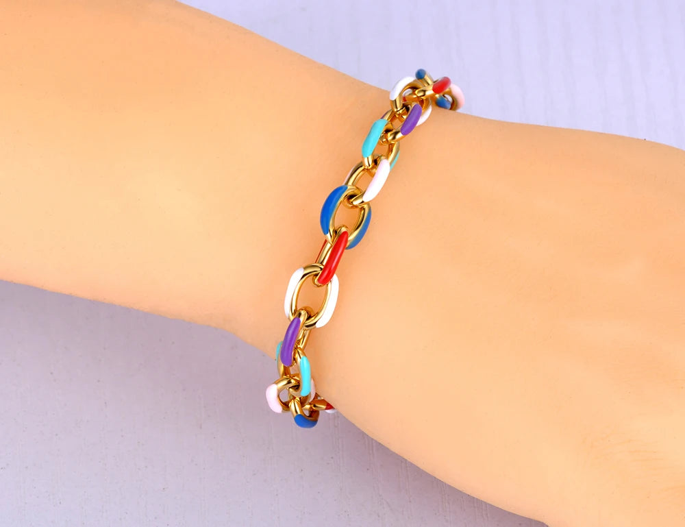Lokaer Stainless Steel Glazed Charm Bracelet | 18K Gold Plated