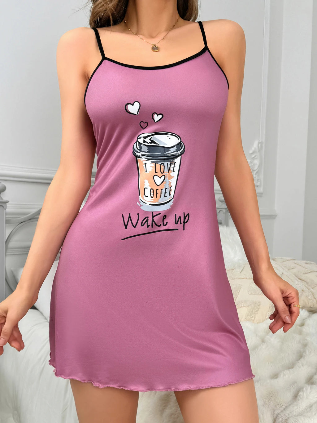 Women's new style halter pajamas Home wear casual pajamas casual skirt cute nightdress coffee pattern