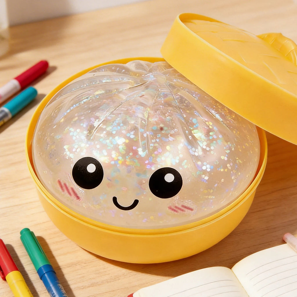 Glitter Dumpling - Glitter Dumpling Squishy, Dumplings Squeeze Sensory Stress Relief Toy with Food Steamer for Adults & Kids