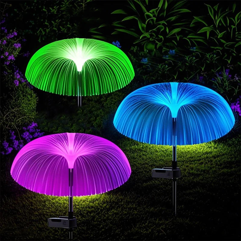 Outdoor LED Solar Lawn Lights 7colors Change Waterproof Garden Yard Pathway Patio Decor Double Jellyfish Fibre Lights