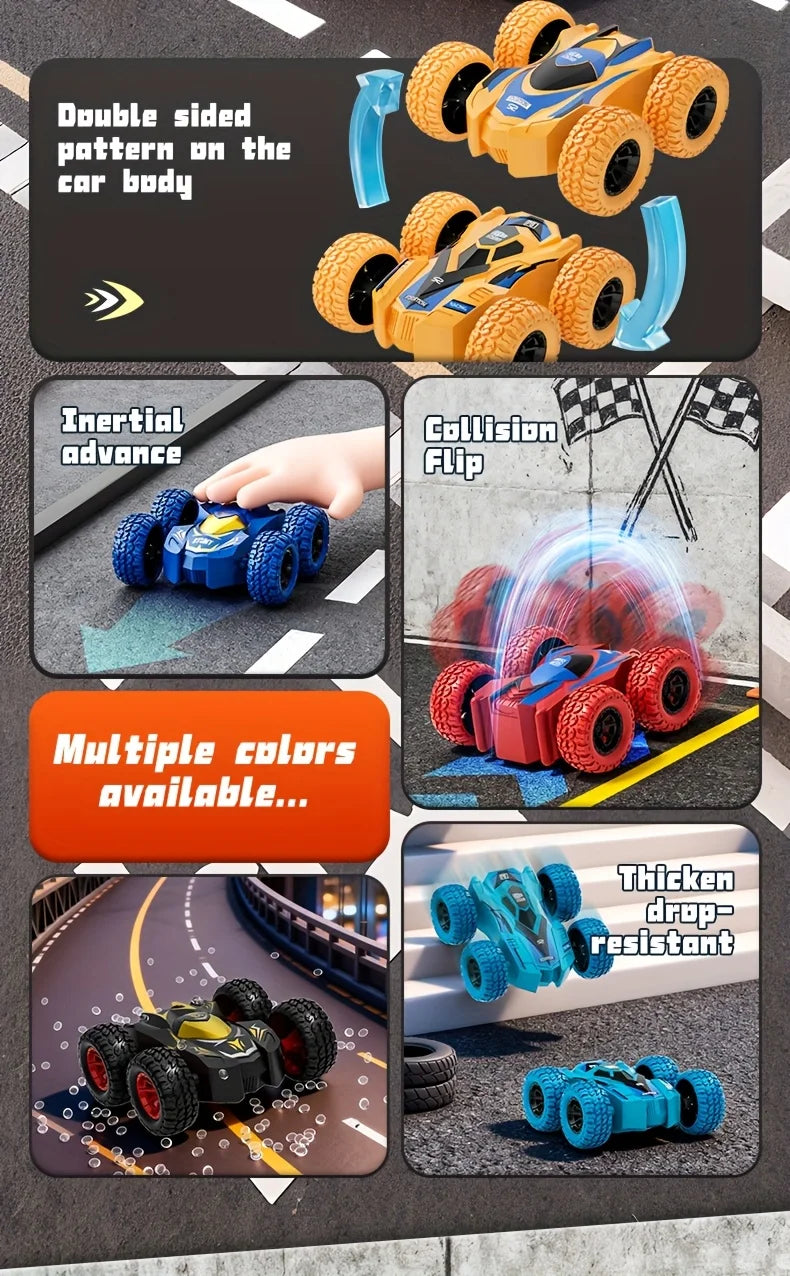4-8 Pack 360° Rotating Stunt Car Toys - Friction Powered Toy Cars Push and Go Vehicles for Toddlers Kids Best Christmas Gift