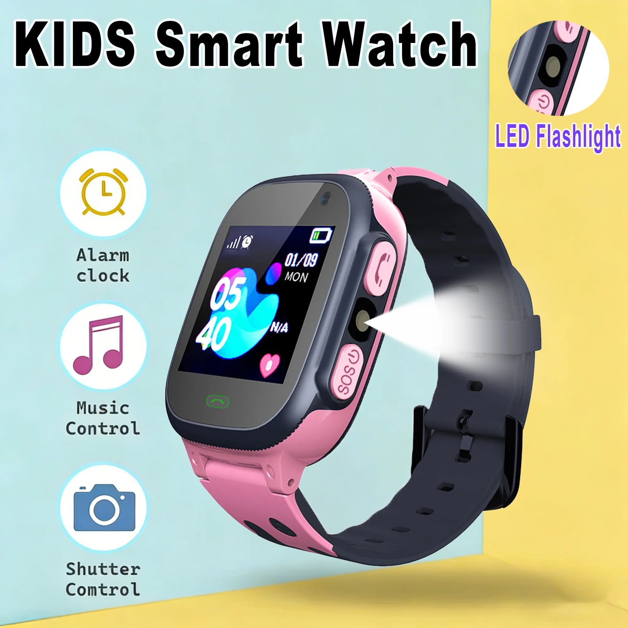 Kids' Smart Watch – 1.44" HD Screen, SOS, Two-Way Calling, GPS & LED Flashlight