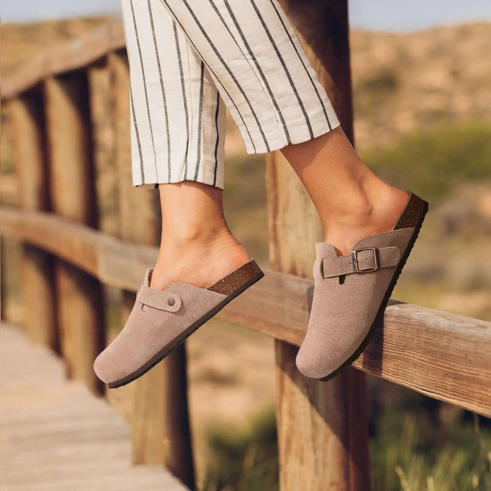 Goosecret Men Cow Suede Clogs Soft Cork Footbed Men Mules Slippers Fashion Men House Sandals With Arch Support Men Beach Sandals