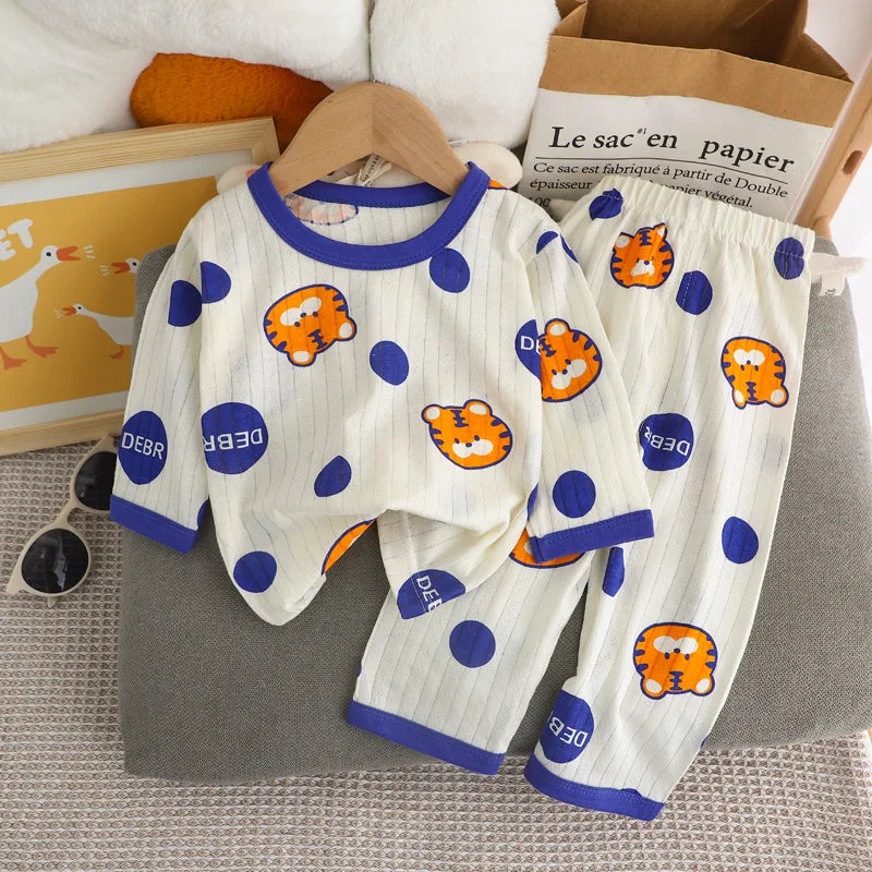 Kids Cartoon Cotton Pajama Set – Long Sleeve Sleepwear for Boys & Girls Ages 6M–8T