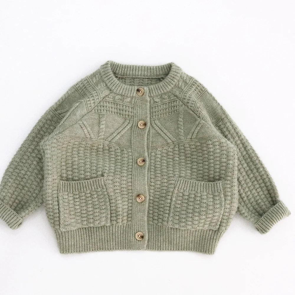 Kids Textured Knit Cardigan with Pockets — Unisex