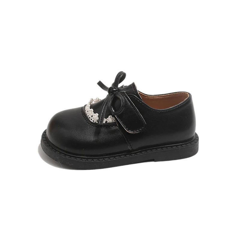 Girls Lace Trim Bow Mary Jane Princess Flat Shoes