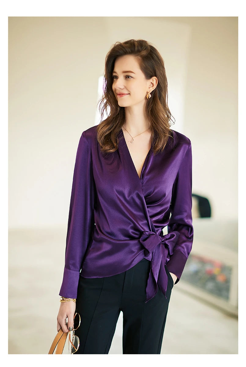 Women's Plus Size Satin Cross Lace-Up Blouse