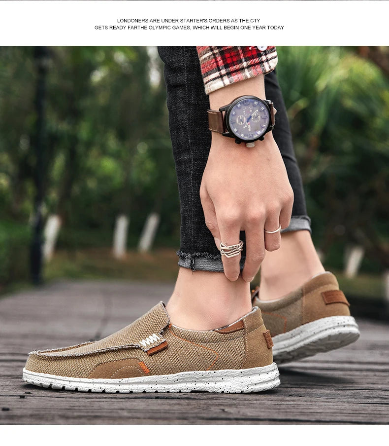 Men Canvas Shoes Slip On Loafers Summer Breathable Sneakers Men Comfty Casual Men Shoes Lightweight Flats Men Walking Zapatos