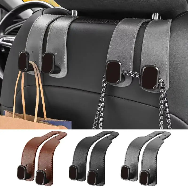 PU Leather Car Purse Hook & Headrest Hanger Organizer
