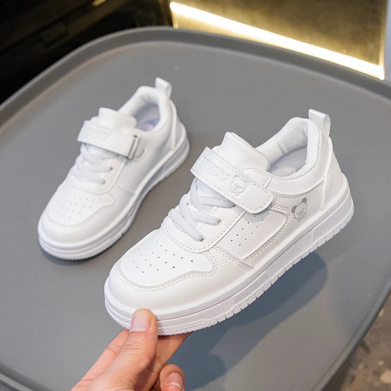 Kids' Unisex White Waterproof PU Leather Board Sneakers