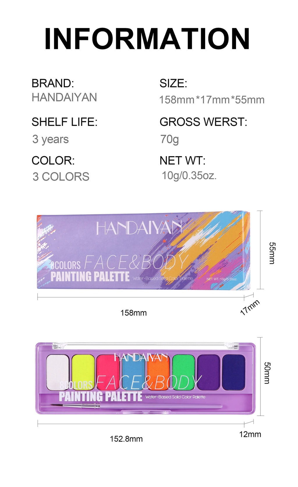 8 Color Face Body Paint Palette Water Soluble Fluorescent UV Makeup Halloween Party Cosmetics Fancy Dress Beauty