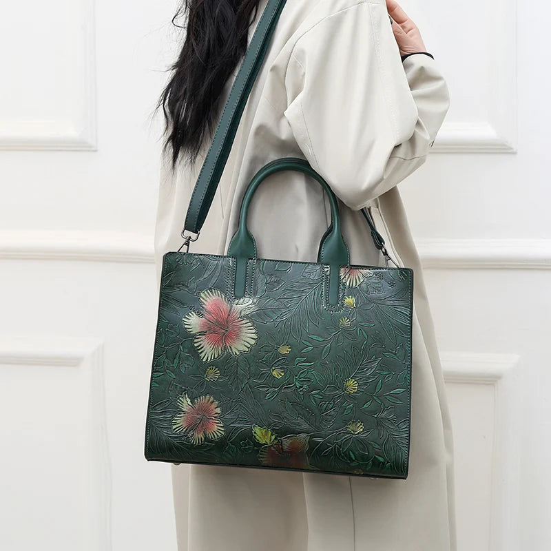 Women's Embossed Floral PU Shoulder Bag