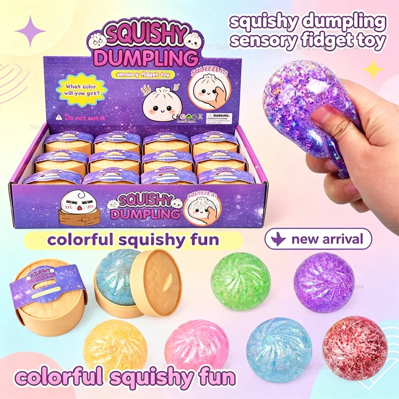12-Piece Dumpling Shaped Squeeze Toy Set | Stretchy Calming Sensory Fidget Toys | 2 Set Styles