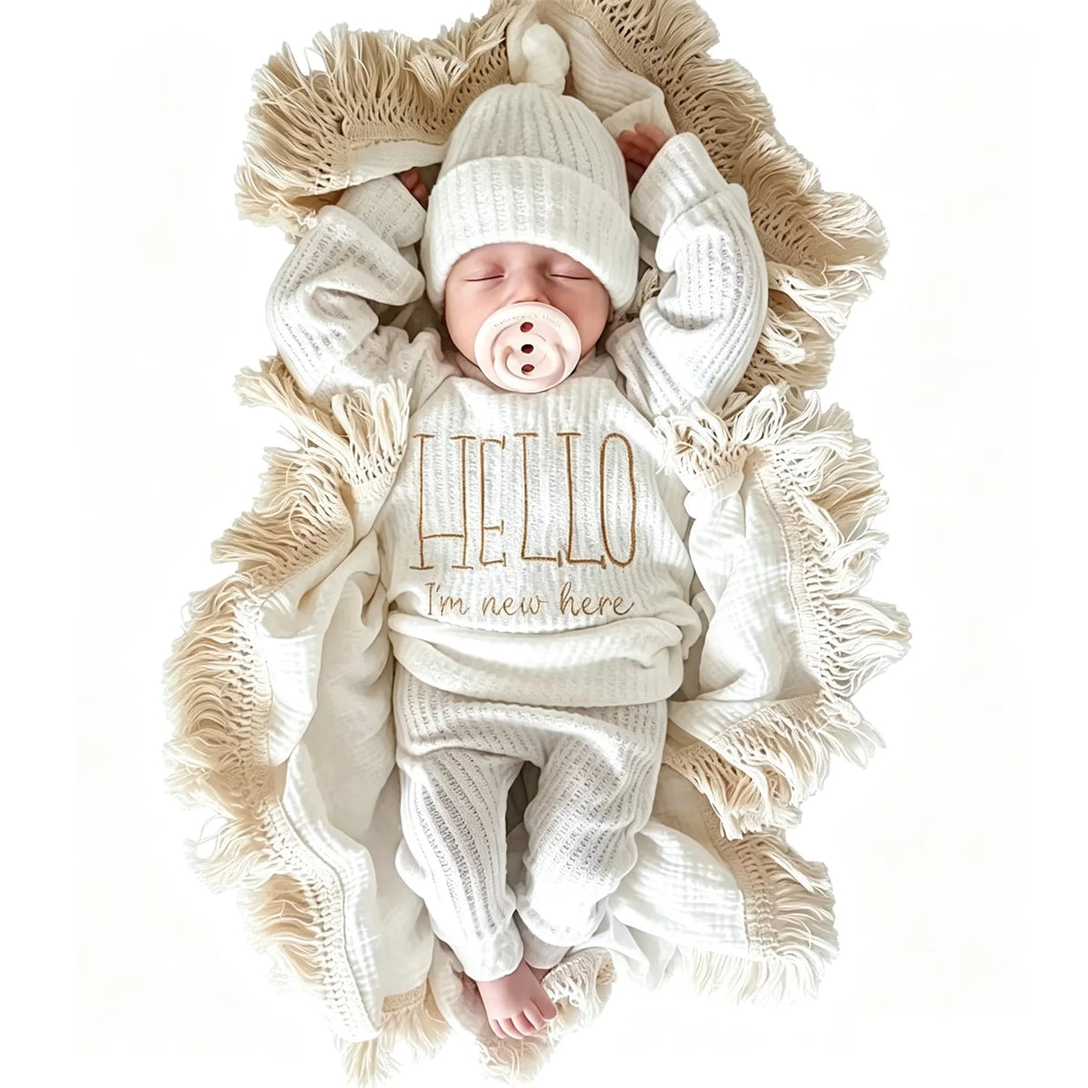 Hello World Newborn Photo Outfit, 3 Pieces