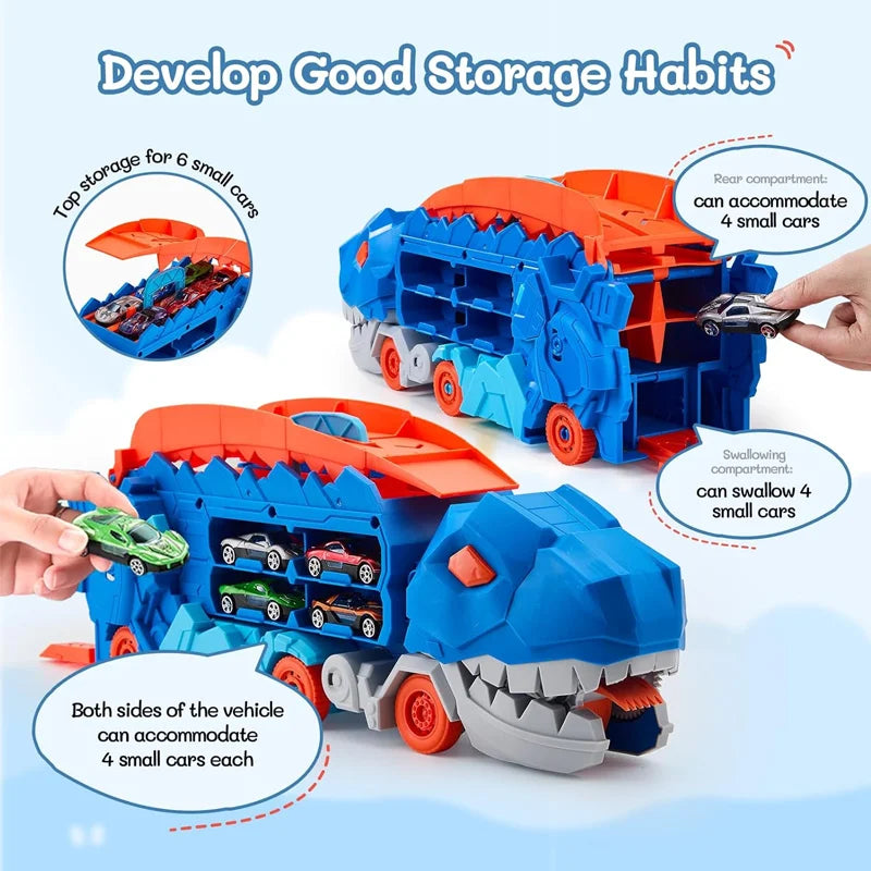 New Dinosaur Truck Race Track Toy Set With 4 Alloy Cars Foldable Transforming Into T-Rex STEAM Toys For Boys Girls Birthday Play