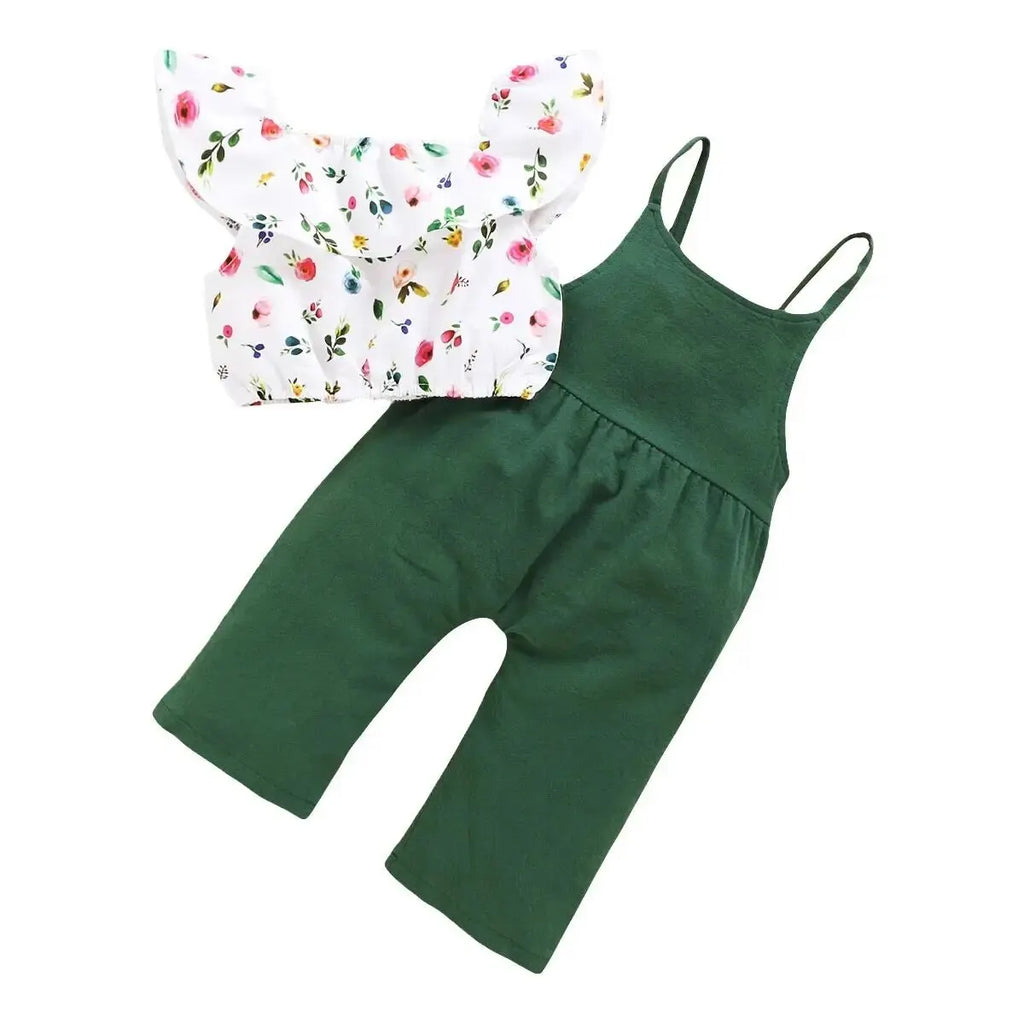 Toddler Girls Floral Print Top & Suspender Pants Set