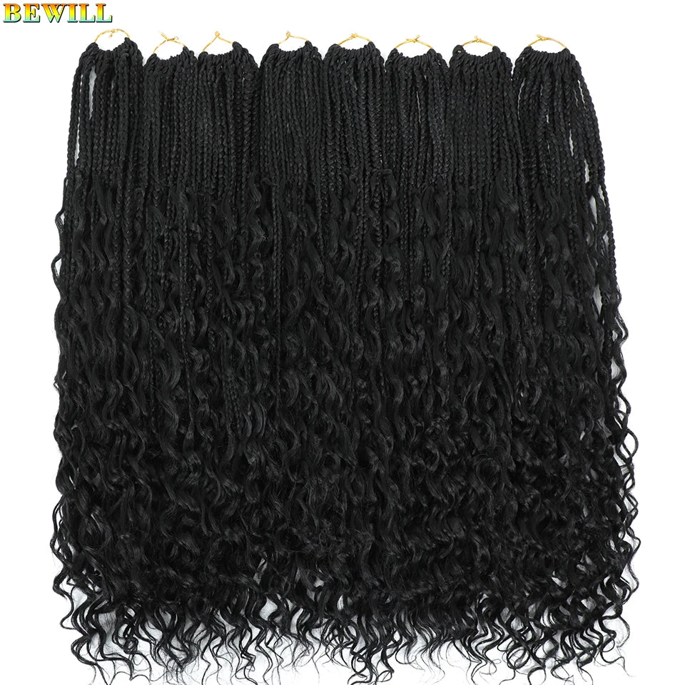 Goddess Box Braids Crochet Hair 14 18 24 Inch Bohemian Hippie Box Braids With Curly Ends Synthetic Braiding Hair for Black Women