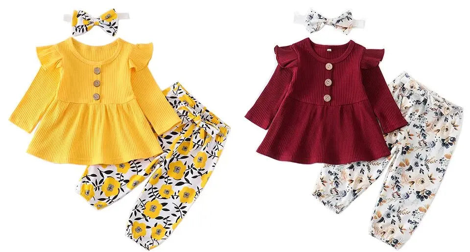 Newborn Baby Girl 3-Piece Knit Top, Floral Pants & Headband Set
