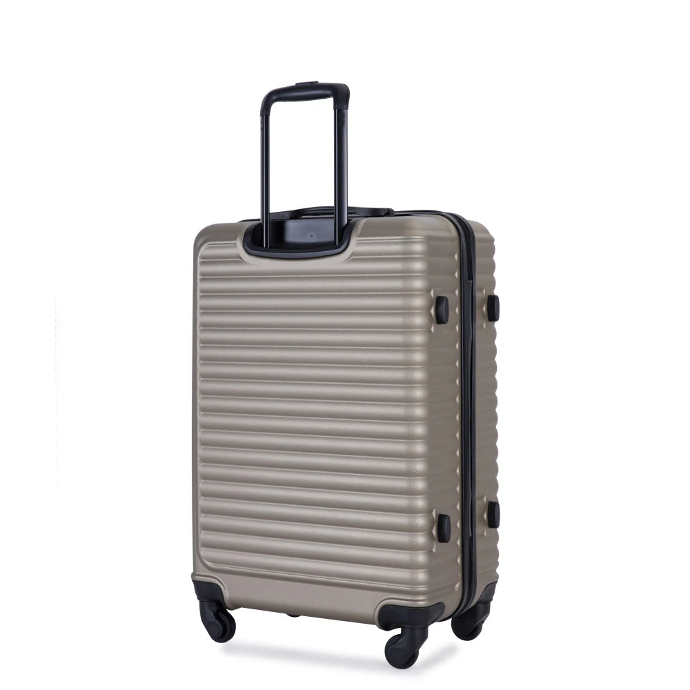3 Piece Luggage Sets ABS Lightweight Suitcase with Two Hooks Spinner Wheels TSA Lock GOLD