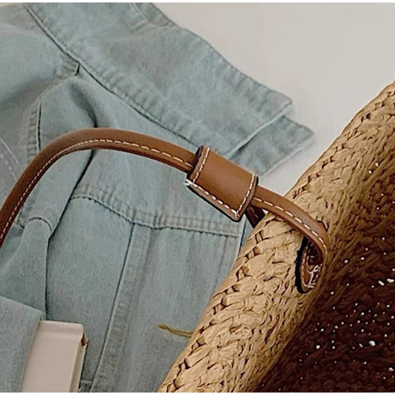 Women's Woven Straw-Style Bucket Tote Bag