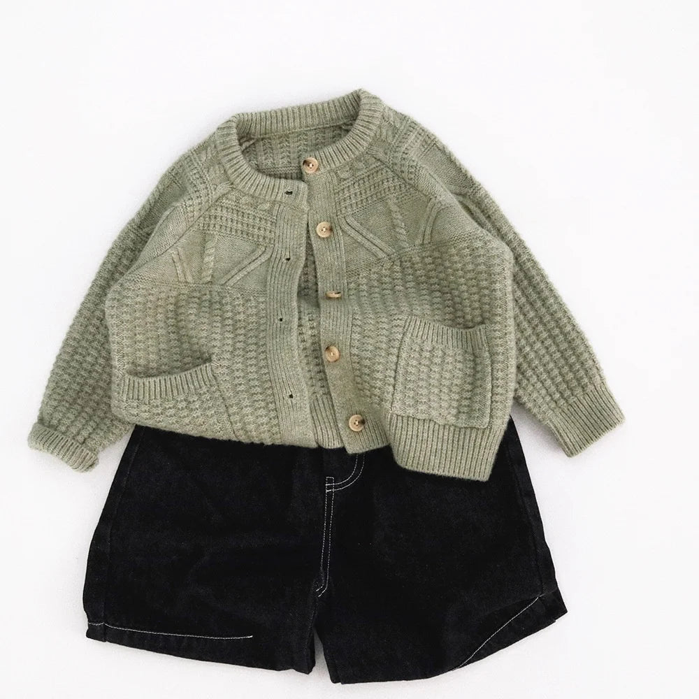Kids Textured Knit Cardigan with Pockets — Unisex