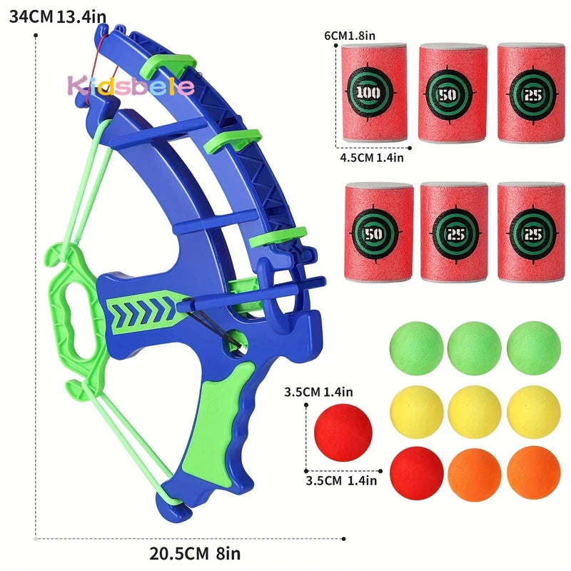 Foam Ball Shooting Toy Bow – Safe Archery Blaster with Soft Balls & Target Cans for Kids Outdoor Indoor Play